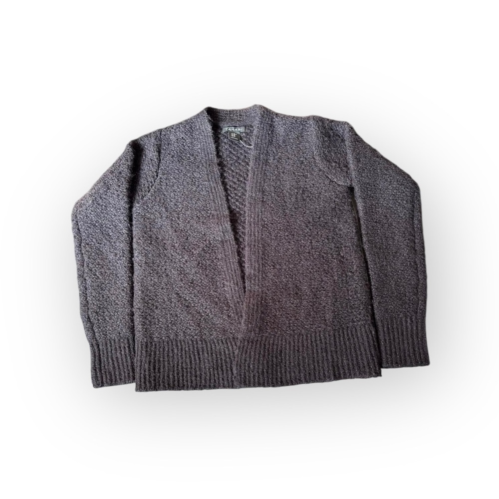 Tahari Open Front Textured Knit Cardigan Sweater XS Black